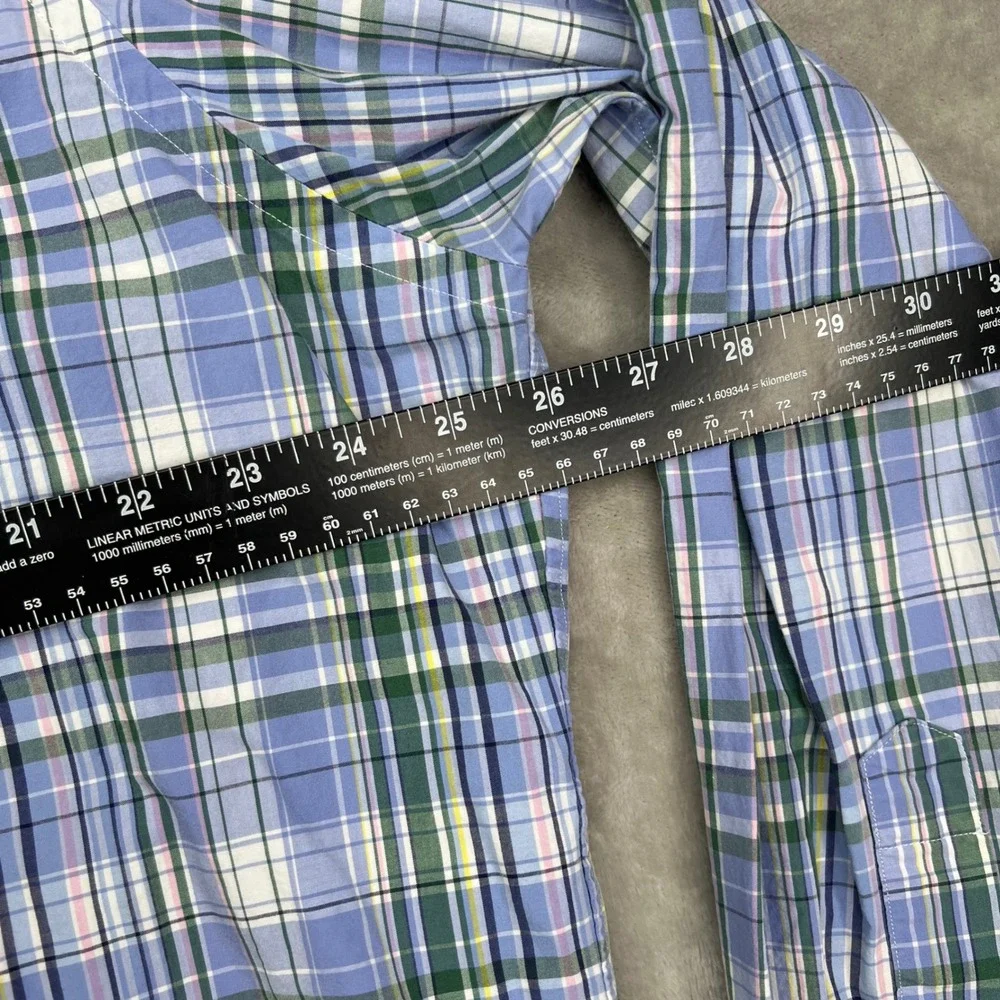 Polo Ralph Lauren Classic Fit Shirt Mens‎ 2XL Blue Green Plaid Cotton Stretch